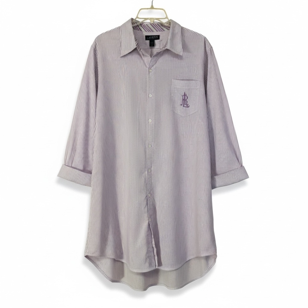 Lauren Ralph Lauren Lavender & White Striped Sleep Shirt
